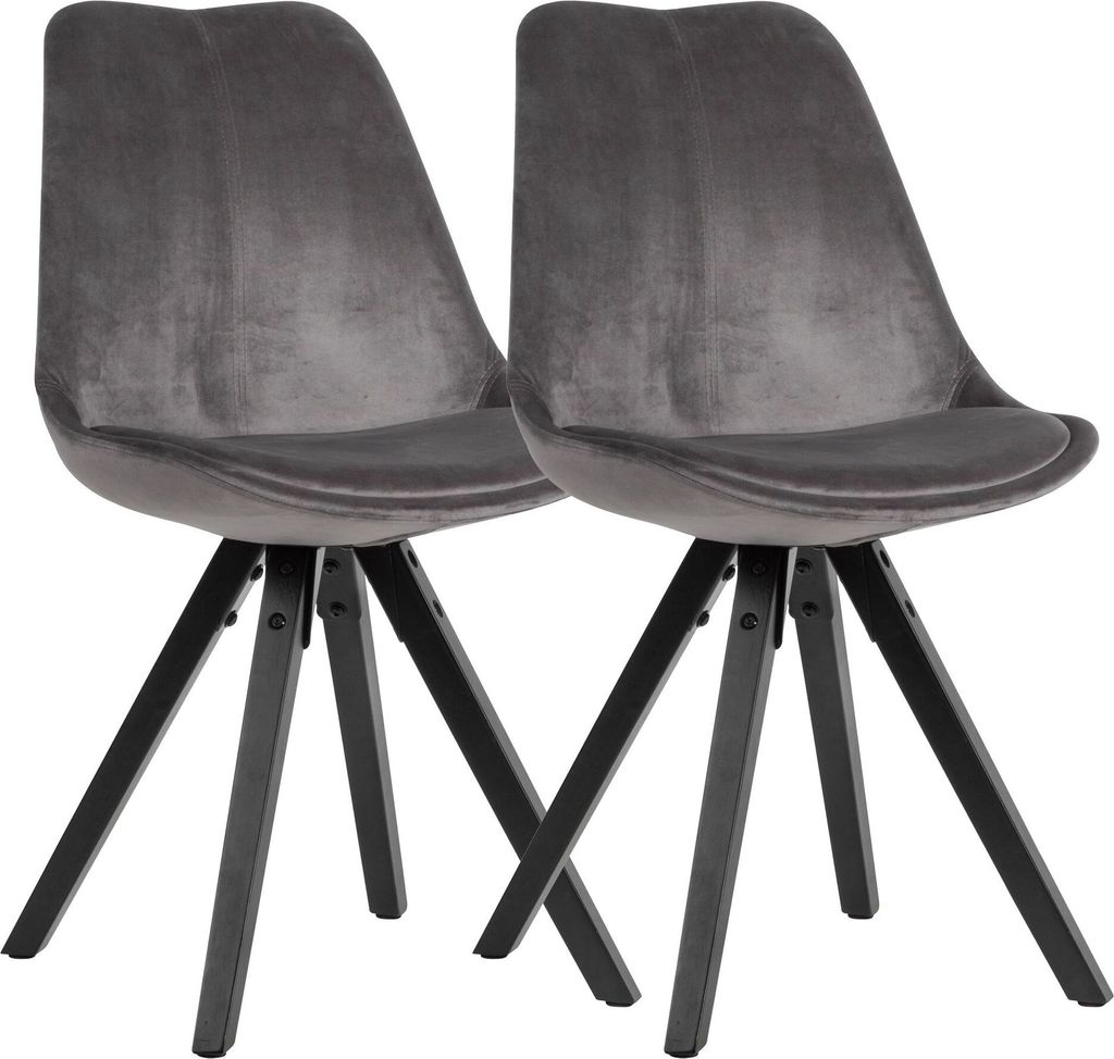 Weiches Esszimmerstuhl 2er Set Samt ohne Armlehnen in Dunkelgrau | Küchenstühle Modern mit schwarzen Holzbeinen | Schalenstuhl Stoff Gepolstert 1...
