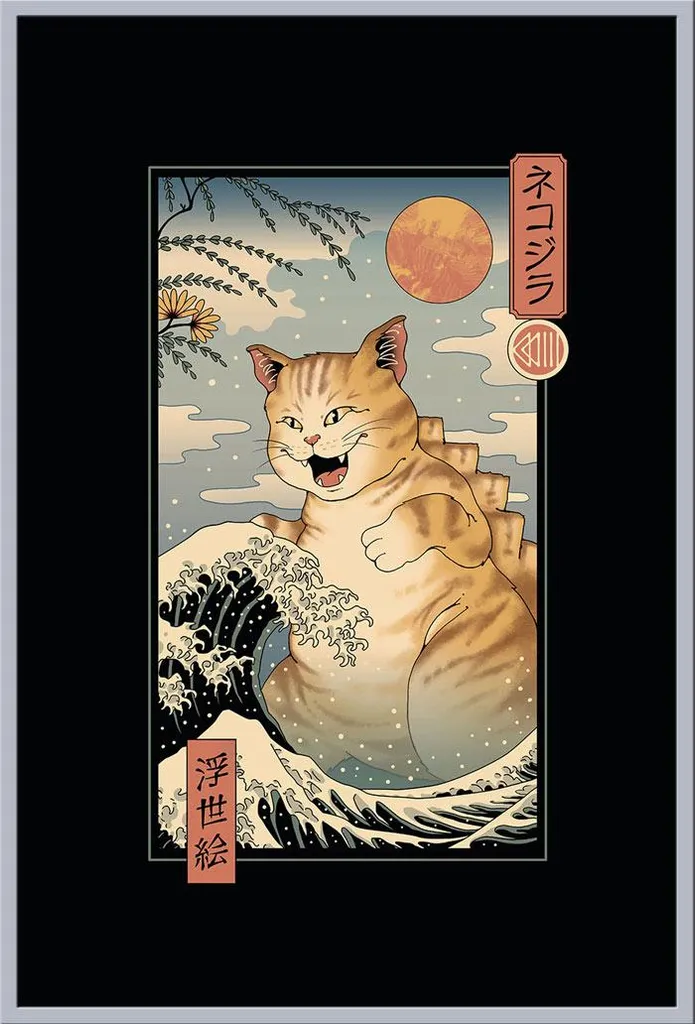 Tableau Catzilla Ukiyoe idéal pour décorer un bureau ou salon moderne