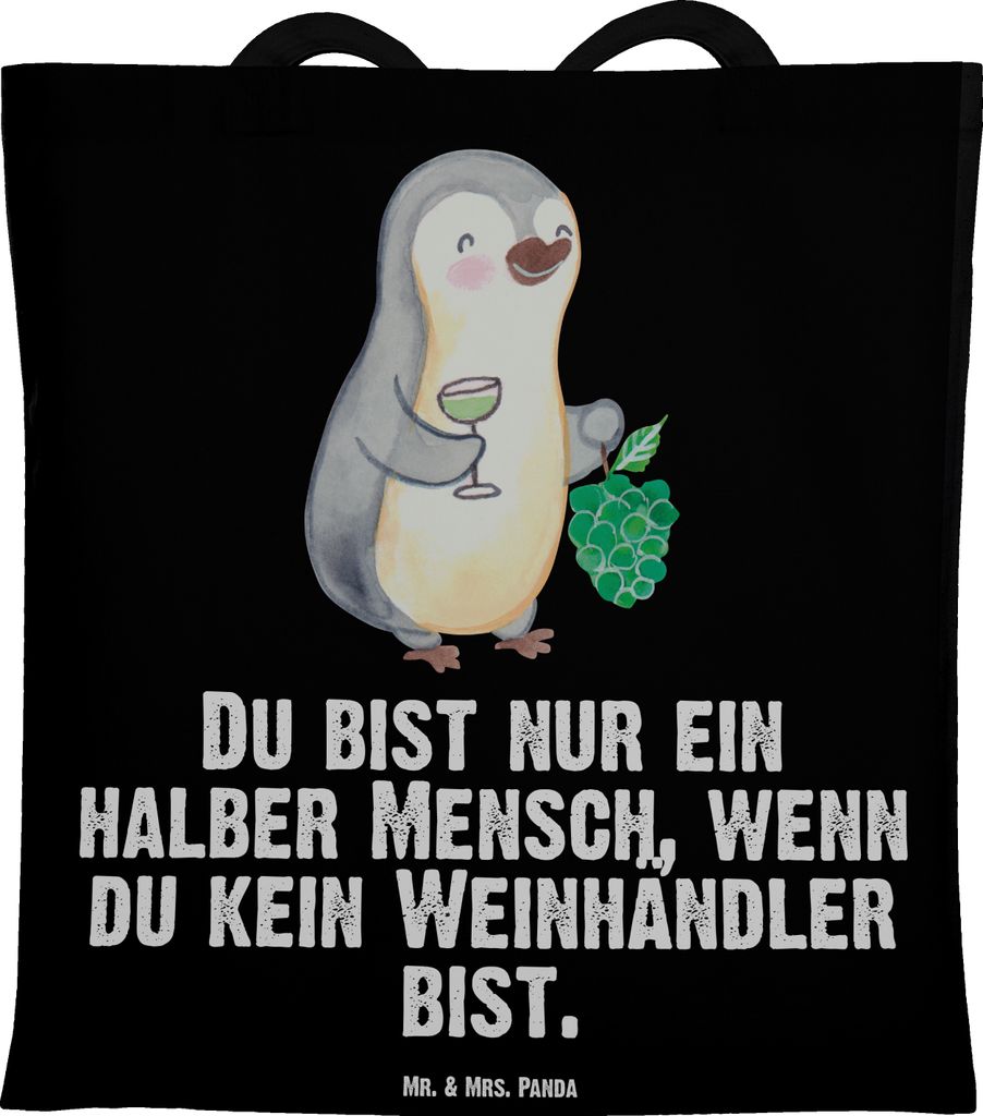 Mr. & Mrs. Panda Tote Bag Weinhändler Herz - Schwarz - Geschenk, Schultasche, canvas tasche, Einkaufstasche, dokumententasche