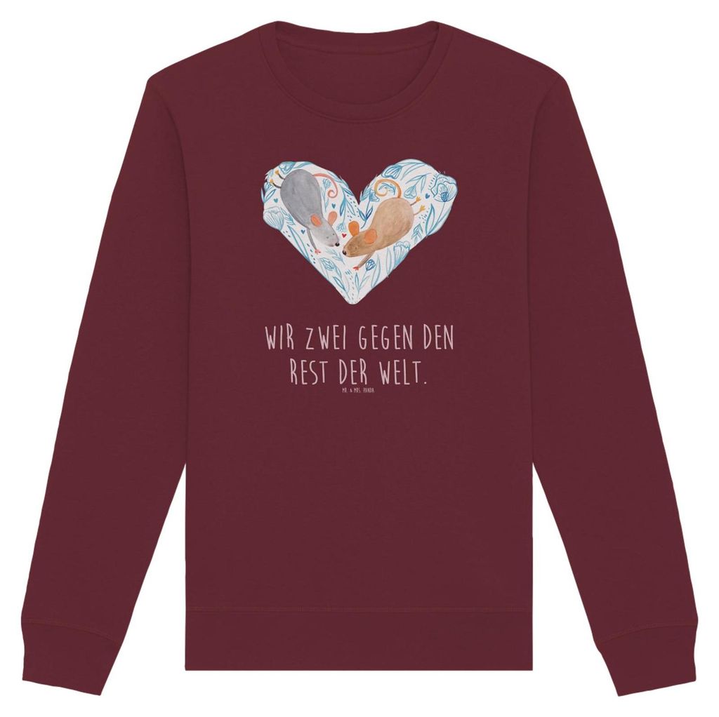 Mr. & Mrs. Panda Baumwoll Pullover Mäuse Herz Größe XL - Burgundy - Geschenk, Sweater, für Immer, Liebesspruch, Hochzeit, Nachhaltiger, Love, S...
