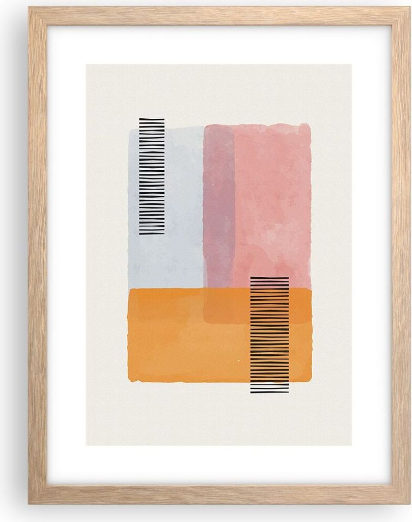Gerahmtes Poster - Rahmen in heller Eiche - Aquarell Rechtecke Linien - 30x40 cm - Wand Bild - Wanddeko - Wandbilder - Kunstposter - Wandposter - B...