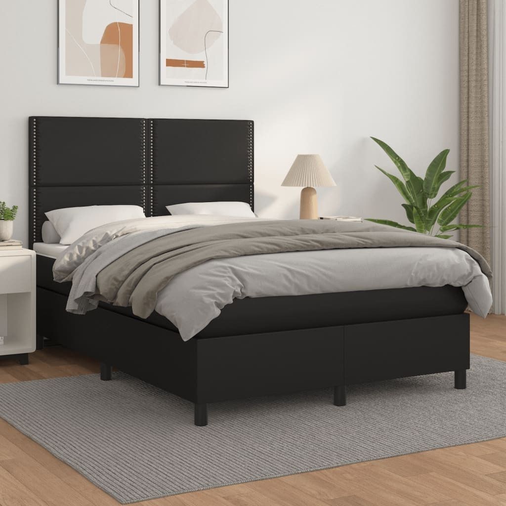 "Rabatt" Boxspringbett mit Matratze - 2 Personen - Strapazierfähiger Stoff - Schwarz 140x200 cm Kunstleder - Klassische Betten CC7051