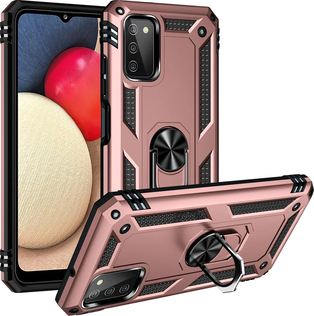 Custodia per Samsung Galaxy A03S a doppio strato robusta, protezione militare con supporto ad anello e supporto Rosa