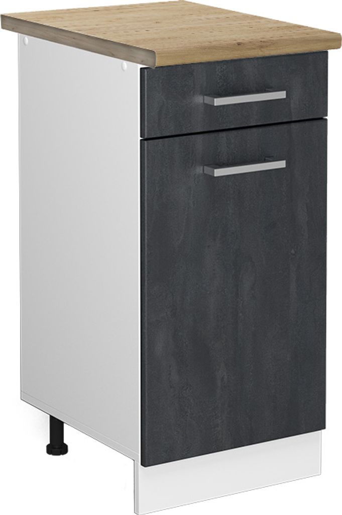 Küchenunterschrank Vicco R-Line Schwarz Beton 40 cm AP Eiche, Model 47459