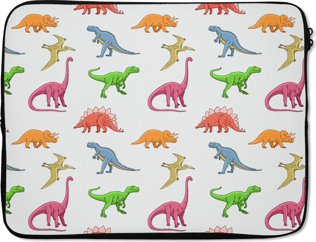 MuchoWow Laptop Hülle 15 Zoll Muster - Dino - Kinder - Farben - Kinder - Junge Laptoptasche - Laptoptasche - Sleeve - Rundum-Schutz