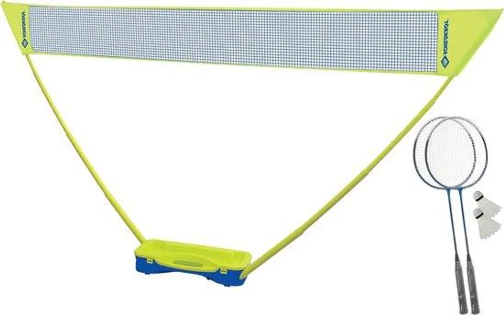 Kit badminton facile à ranger : filet et 2 raquettes bleues sans encombre