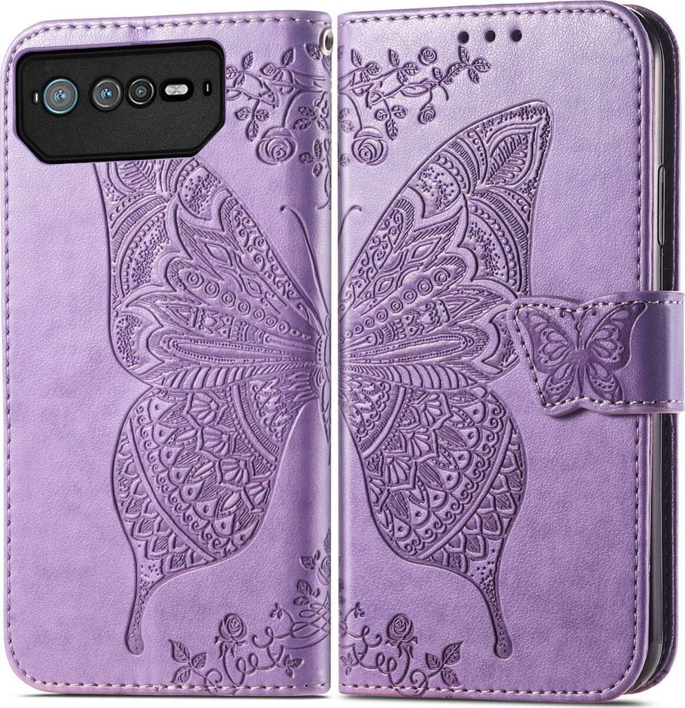 Mobigear Butterfly ASUS ROG Phone 6 Hülle Klapphülle Geldbörse - Lila