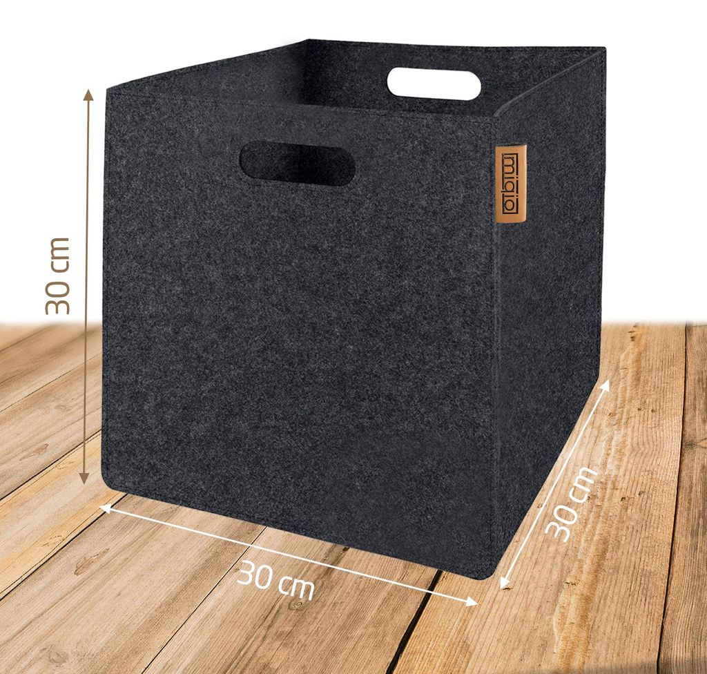Aufbewahrungskörbe 2er-Set aus Filz und Leder, 30x30x30 cm, Produktbild 