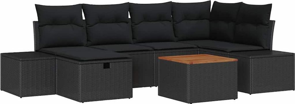 vidaXL Gartensofa-set mit Kissen 7 pcs Schwarz Poly Rattan