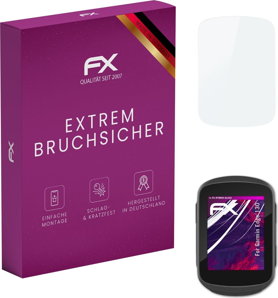 atFoliX FX-Hybrid-Glass Displayfolie kompatibel mit Garmin Edge 130 Glasfolie