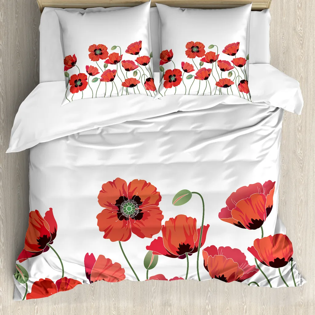 Set Letto 200x200 ABAKUHAUS Papaveri Antiacaro Arancione