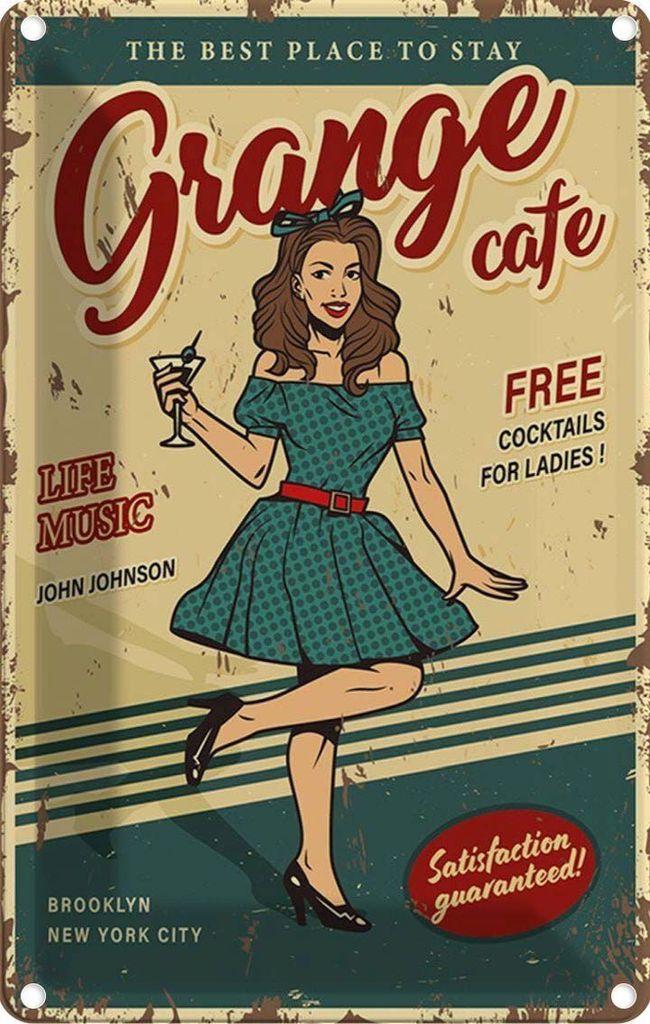 vianmo Blechschild 30x20 cm Pinup Grange cafe life music Produktbild 