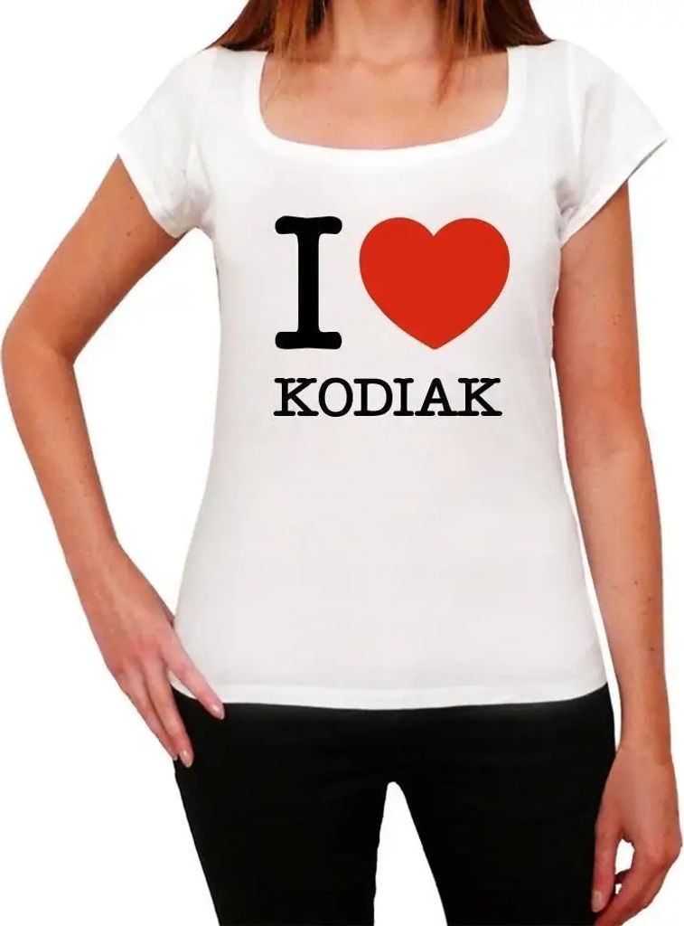 Damen Grafik T-Shirt Ich liebe Kodiak – I Love Kodiak – Öko-Verantwortlich Vintage Jahrgang Kurzarm Lustige Druck Geburtstag Geschenk Frau