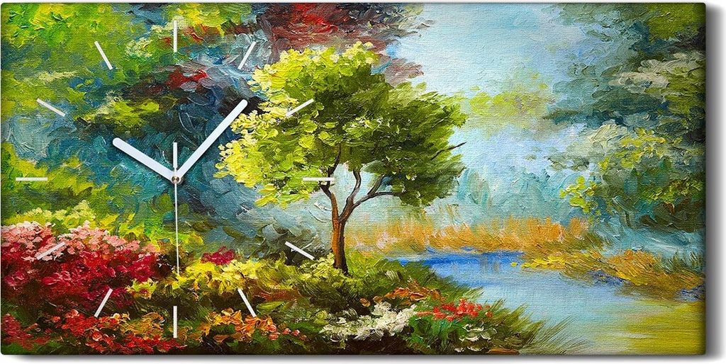 Dekor Leinwand Uhr Wandbilder 60x30 Malerei Abstrakte Blumen Wald Bäume Natur - weiße Hände