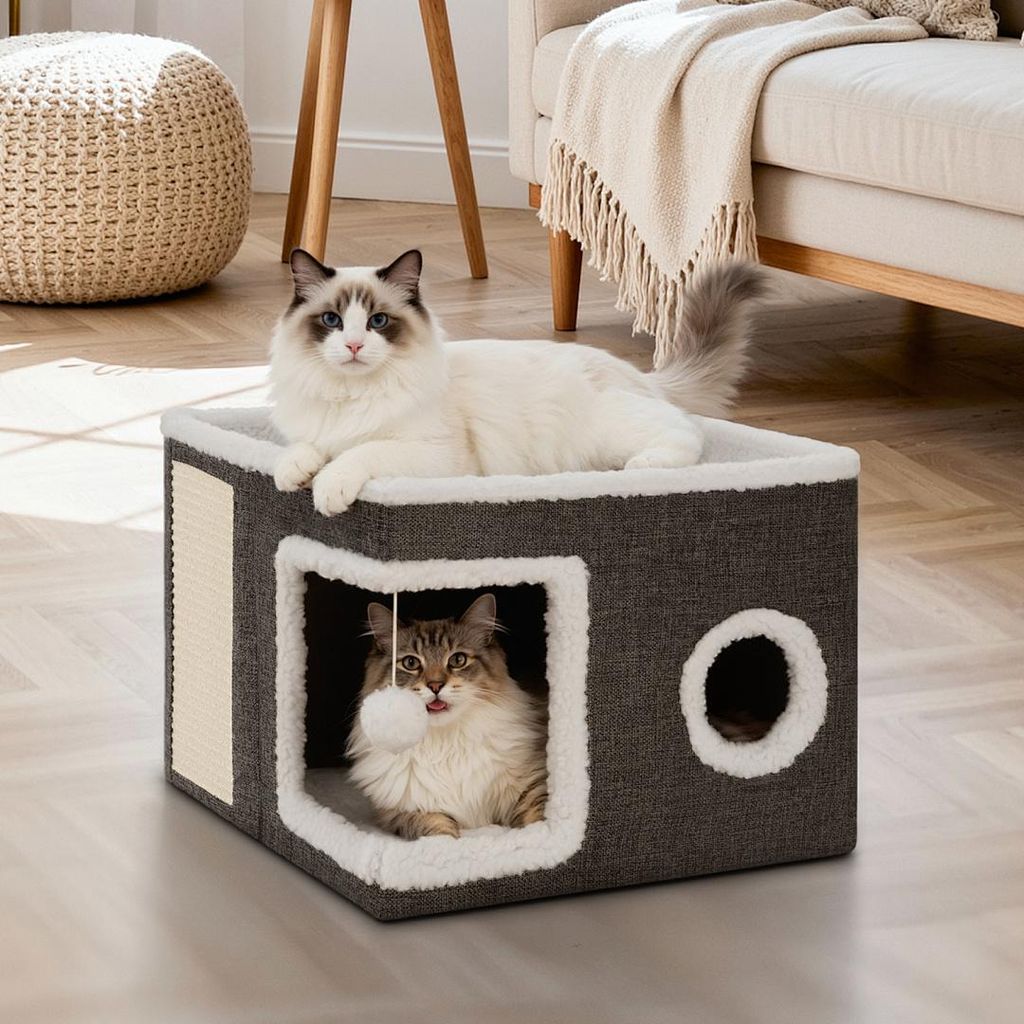 Vigevee kattenbedden, kattenhol, opvouwbaar met krabplank Productafbeelding 