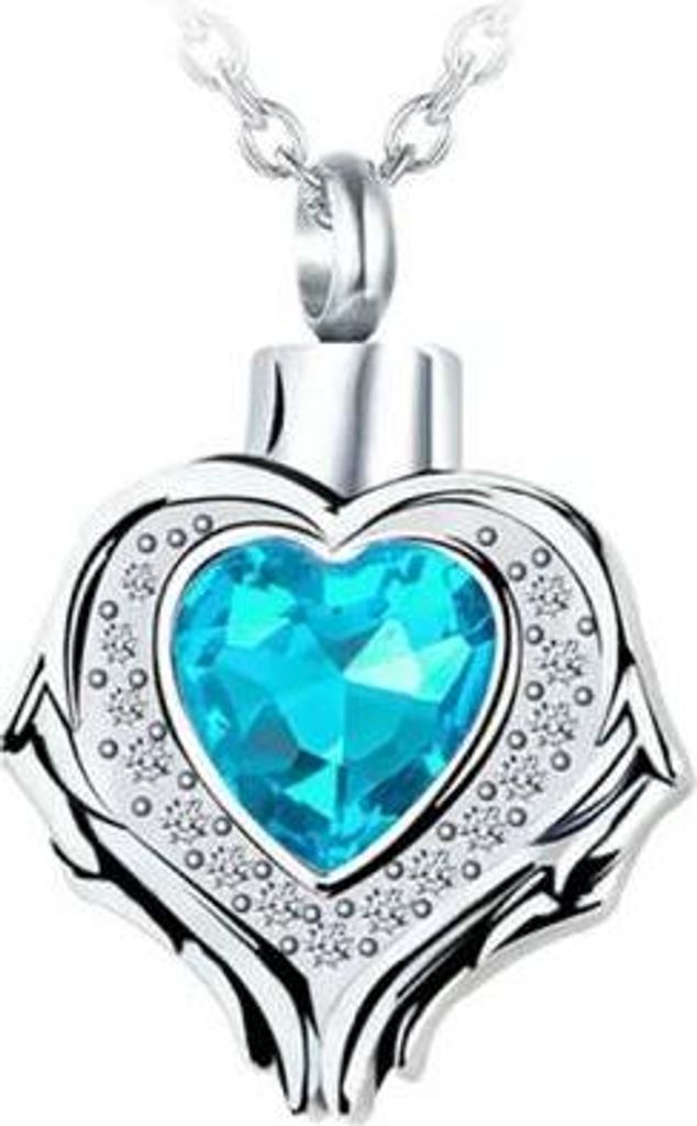 Luxe Ascheanhänger mit Kette für Asche, Haare oder Parfum - Gedenkschmuck - Inkl. Aschetrichter und Aufbewahrungstasche - Blau Diamant