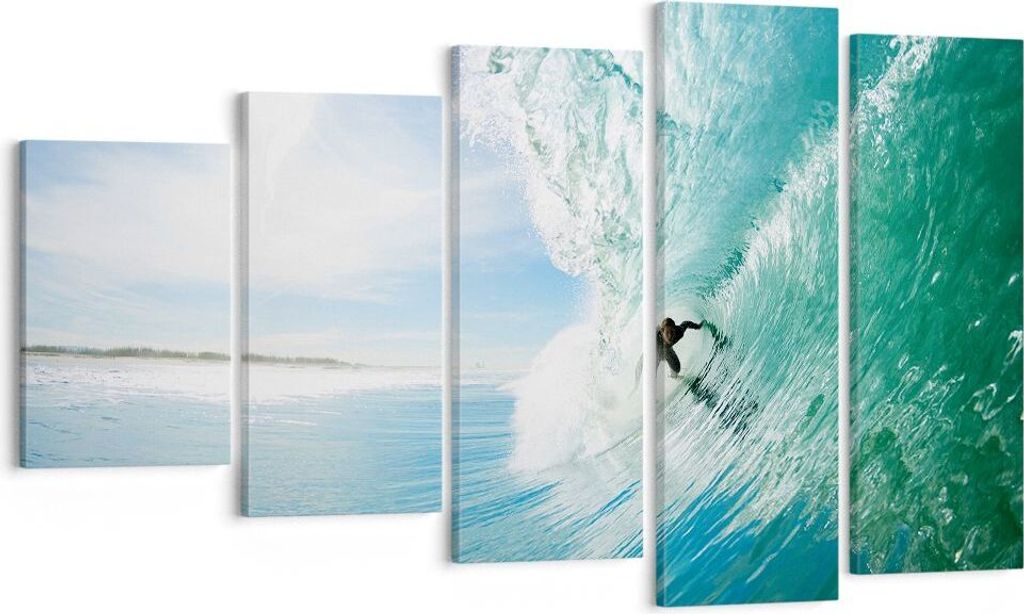 Bild auf Leinwand - Leinwandbild - Abenteuer surfer welle ozean - 100x60cm - Wand Bild - Wanddeko - Leinwanddruck - Bilder - Kunstdruck - Wanddekor...