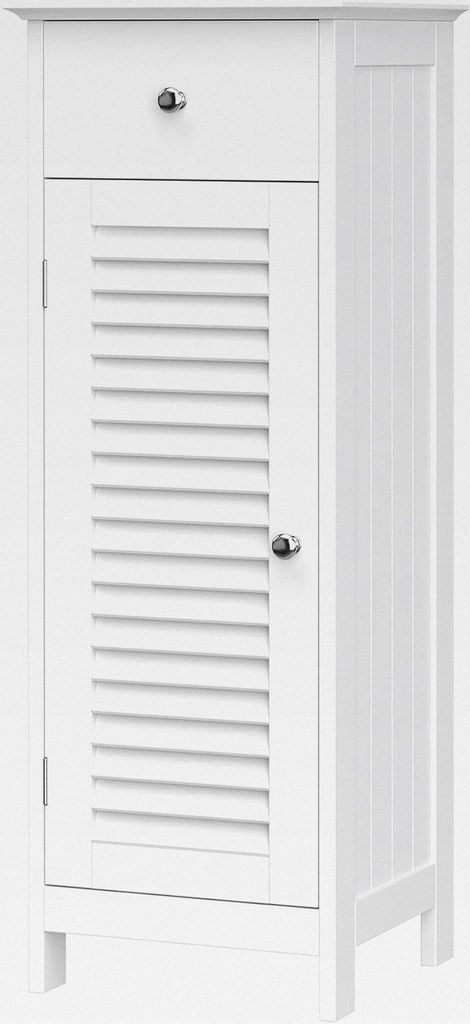 Badezimmerschrank, Badschrank schmal, Aufbewahrungsschrank, kleiner Schrank, mit Schublade, Lamellentür, für Badezimmer, Wohnzimmer, Schlafzimmer...