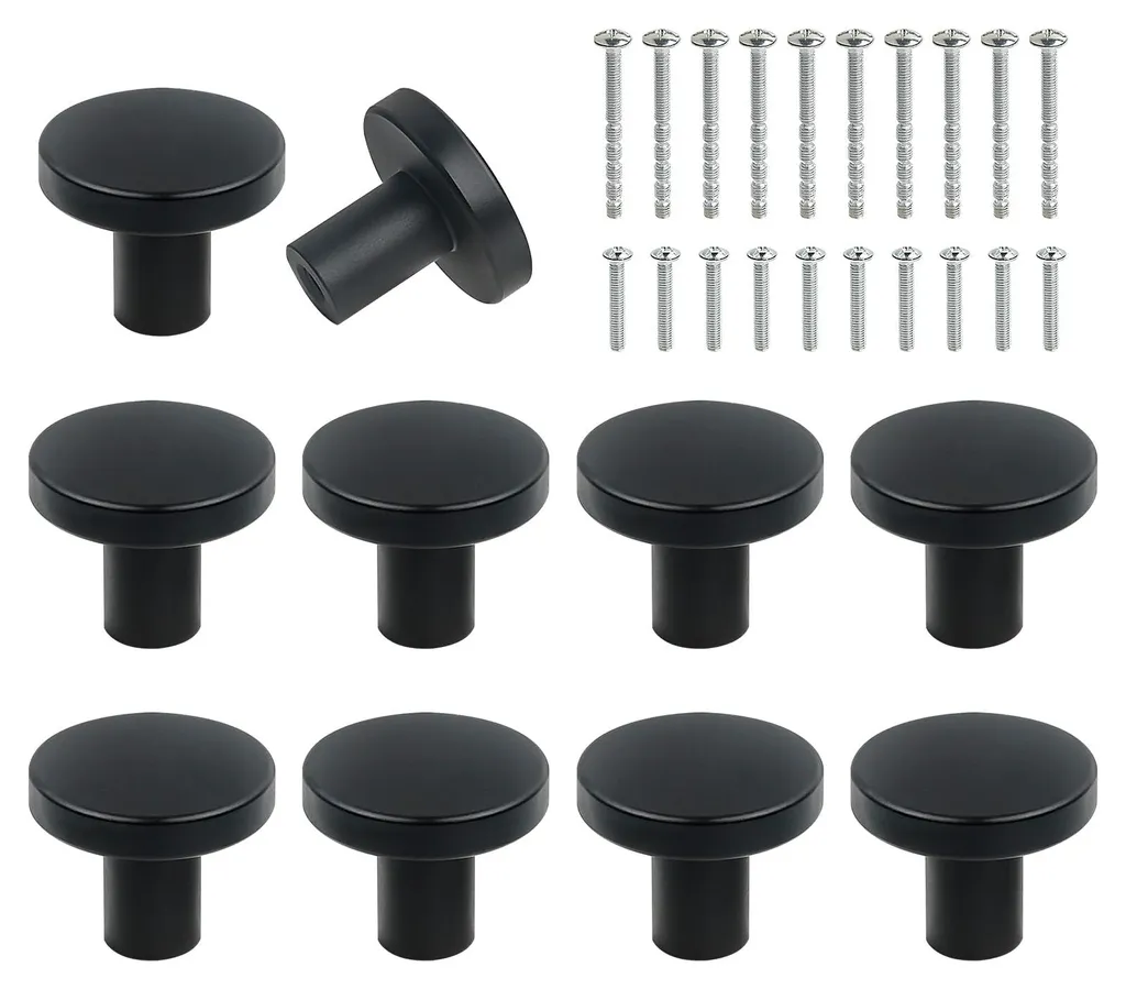 10 Boutons d'Armoire Noirs 20x25mm en Laiton avec 20 Vis de Fixation