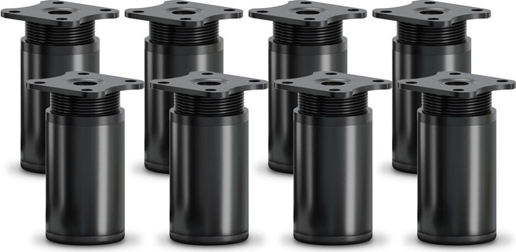 8er Set sossai moderne runde Möbelfüße in Schwarzmatt 60mm höhenverstellbar Schrankfüße Sockelfüße