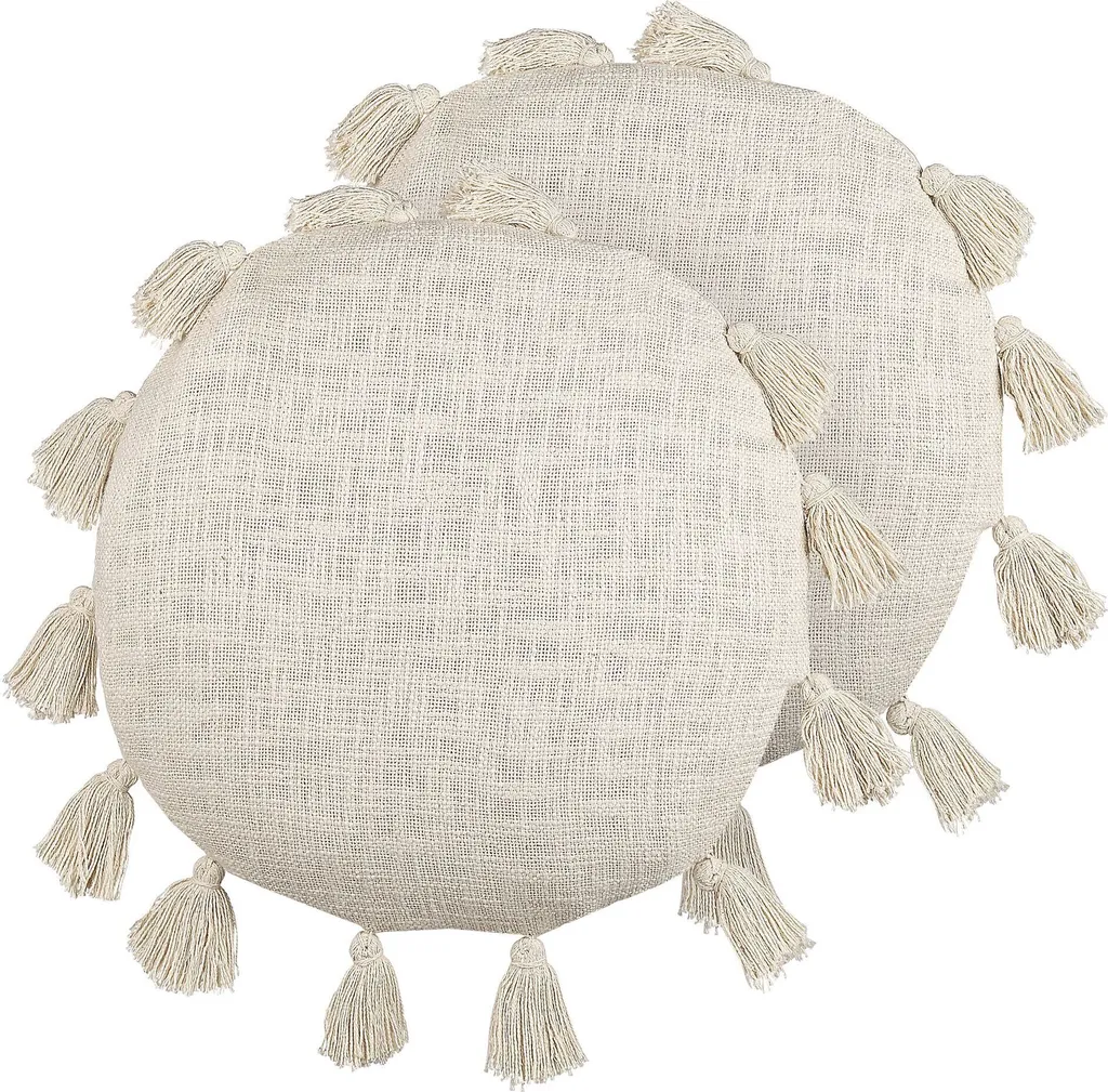 Coussin rond 45 cm BELIANI en coton beige avec pompons - Lot de 2