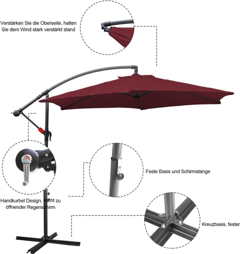 Wolketon 3m-3.5m Sonnenschirm Neigbar Ampelschirm Produktbild 3
