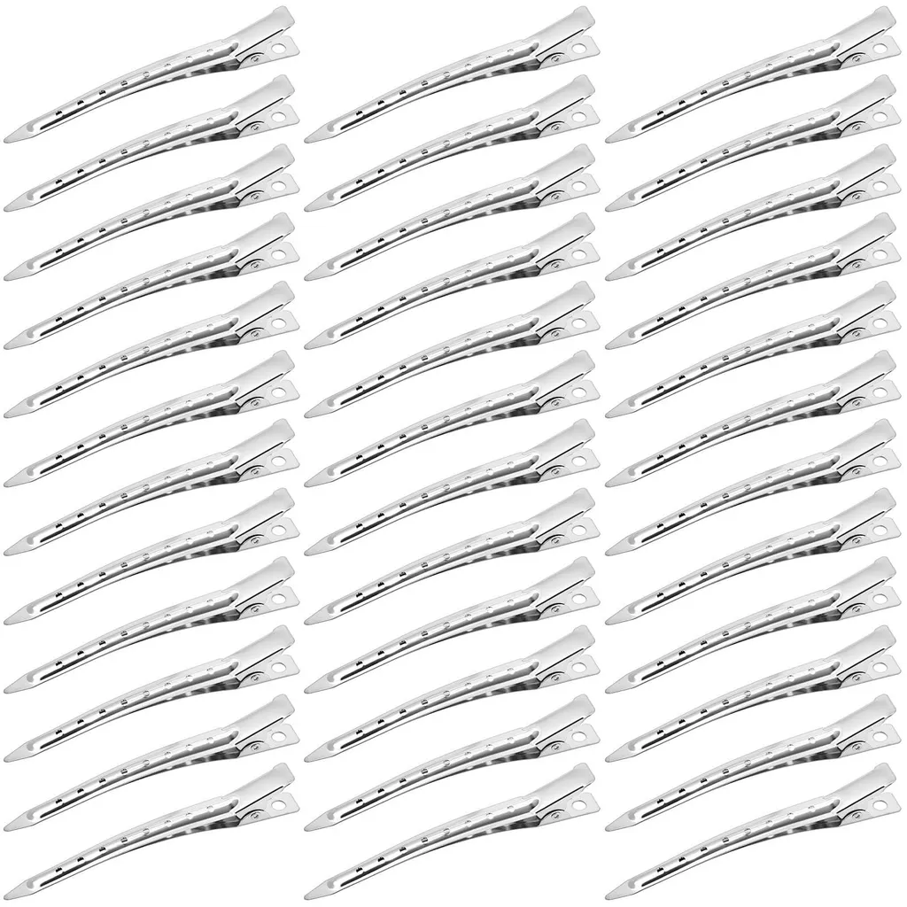Lot de 36 barrettes argentées 9cm en métal type bec de canard pour cheveux