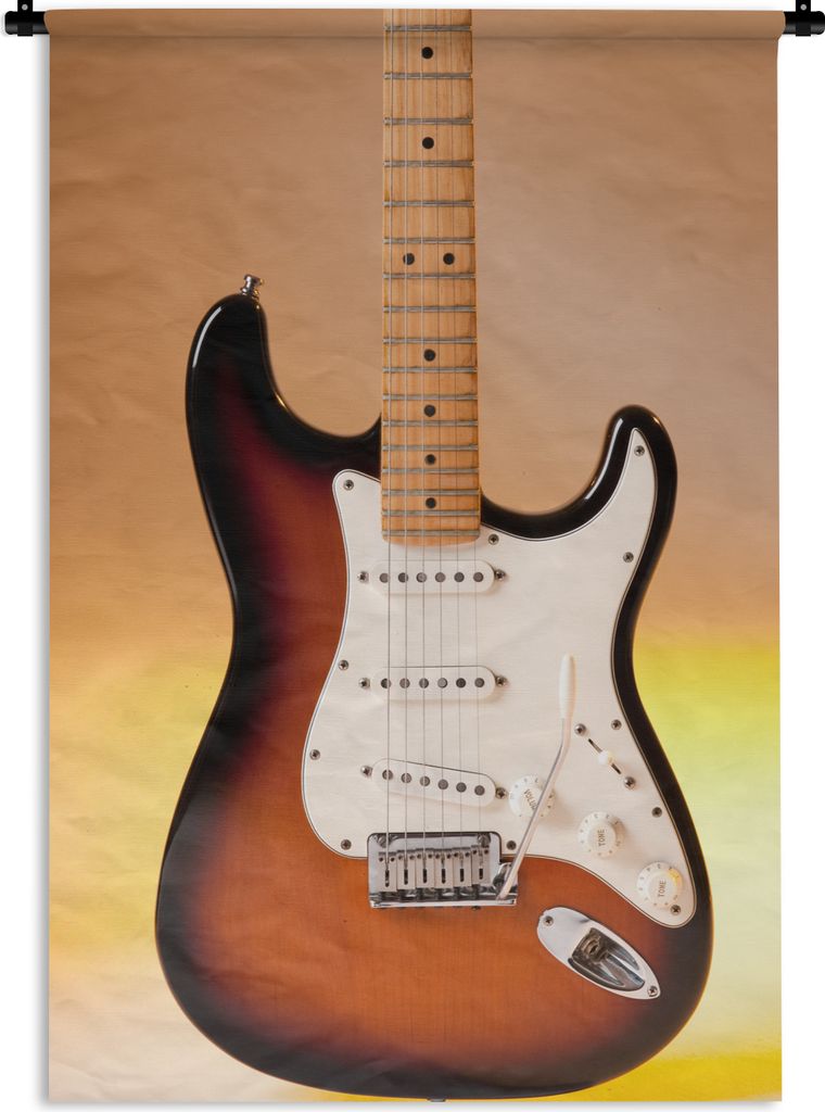 MuchoWow Wandteppich Wandbehang Eine E-Gitarre mit orangefarbenem Hintergrund 60x90 cm Tapisserie Dekoration Wandtuch - Foto-Teppich - Abwaschbar