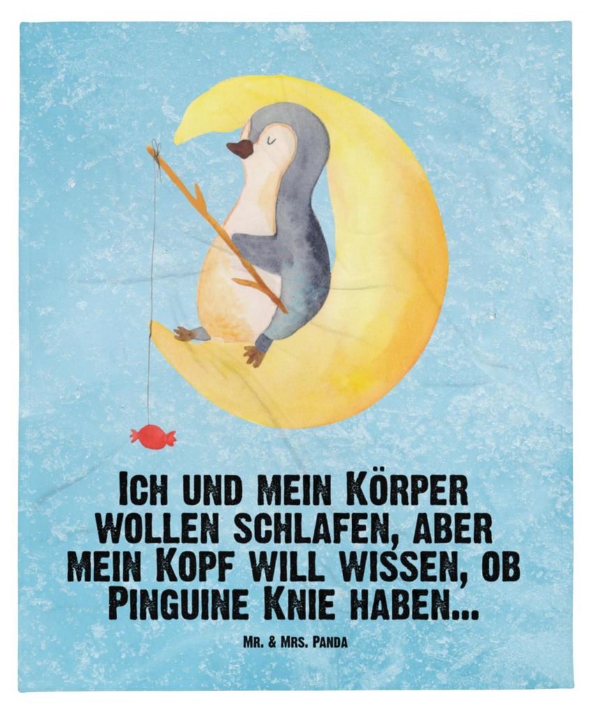 Mr. & Mrs. Panda Babydecke Pinguin Mond - Eisblau - Geschenk, Schlummerdecke, Schlafzimmer, Fleecedecke, Erstlingsdecke, schlafen, Pinguine, Plaid,...