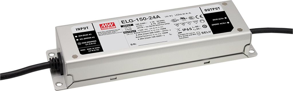 MEANWELL ELG-150-24-3Y, AC-DC LED-Installationsnetzteil, Metallgehäuse, IP67 150W 24V 6,25A CV+CC + PE