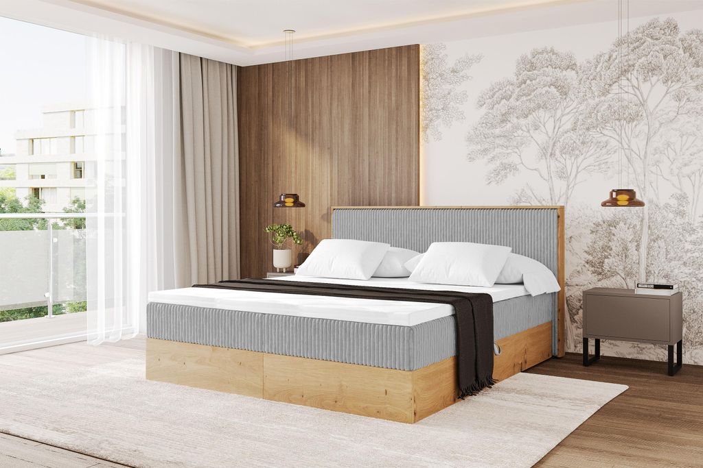 ALTDECOR BOXSPRINGBETT mit 2xBettkasten und Lattenrost, Topper, Boxbett, Polsterbett mit Bettkasten mit Stauraum und Kopftei mit Matratze H3 - LOLL...