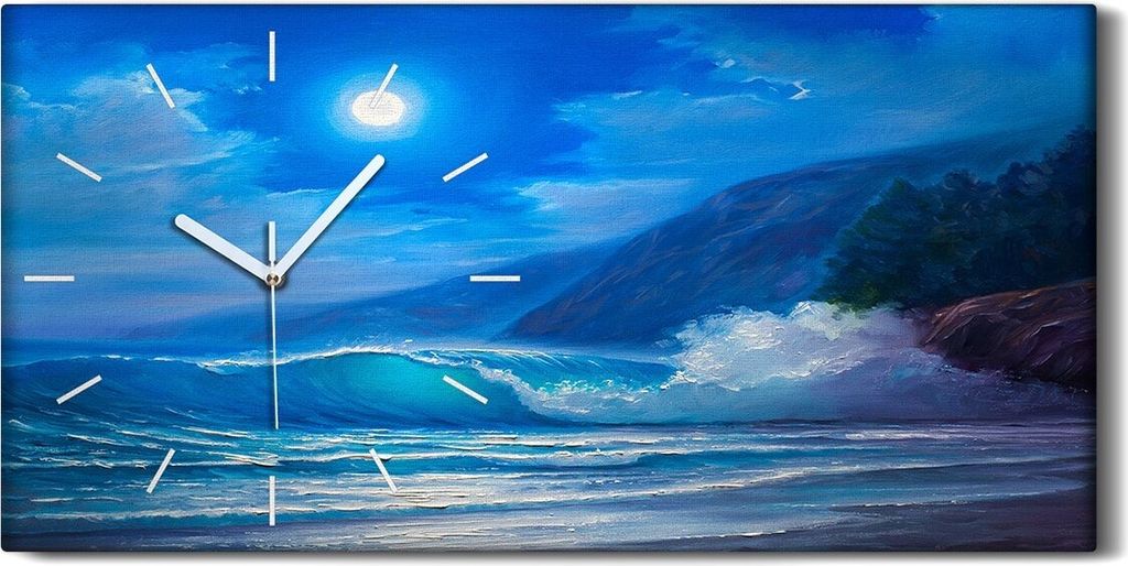 Wandbild Leinwand Bilder Wanduhr 60x30 Nachtsturm auf dem Meer welle Malerei - weiße Hände