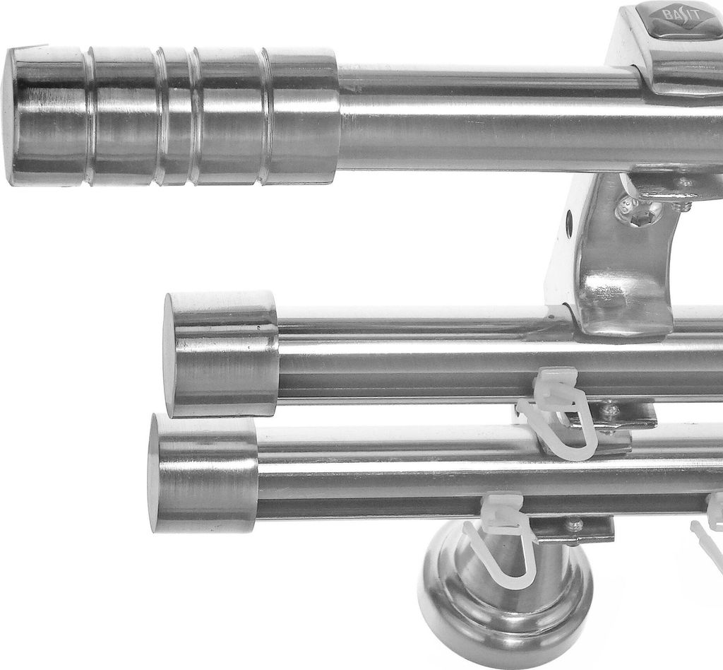 Rohr + Innenlauf Gardinenstange Ø 20mm Edelstahl Look 3-läufig Wandträger H60RII