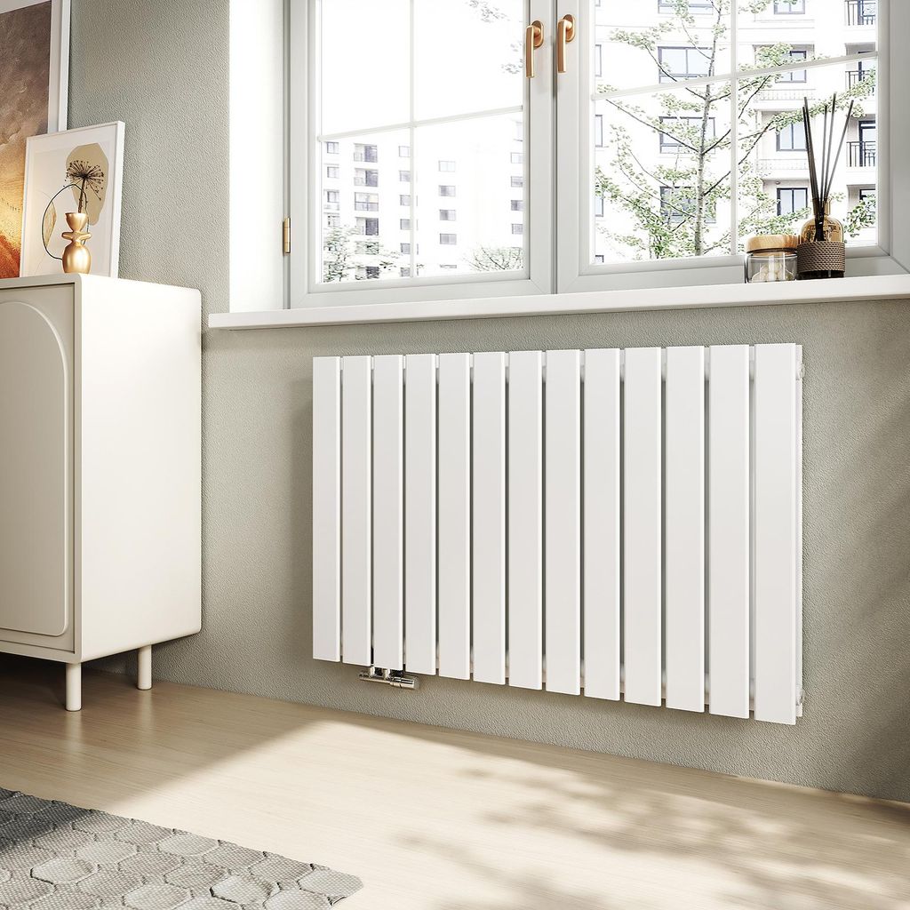 EMKE Design Paneelheizkörper Horizontal 630x1006mm 1308W Flachheizkörper Weiß Heizkörper Doppellagig SPCC-Stahl Seitenanschluss ohne Heizstab