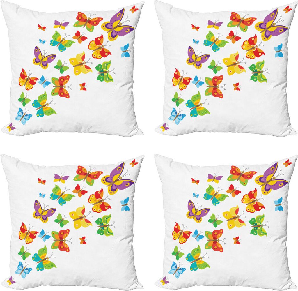 ABAKUHAUS Schmetterling Kissenbezug Set (4 Stück), Cartoon Tiere Frühling, Moderner Doppelseitiger Digitaldruck, 45 cm x 45 cm, Mehrfarbig