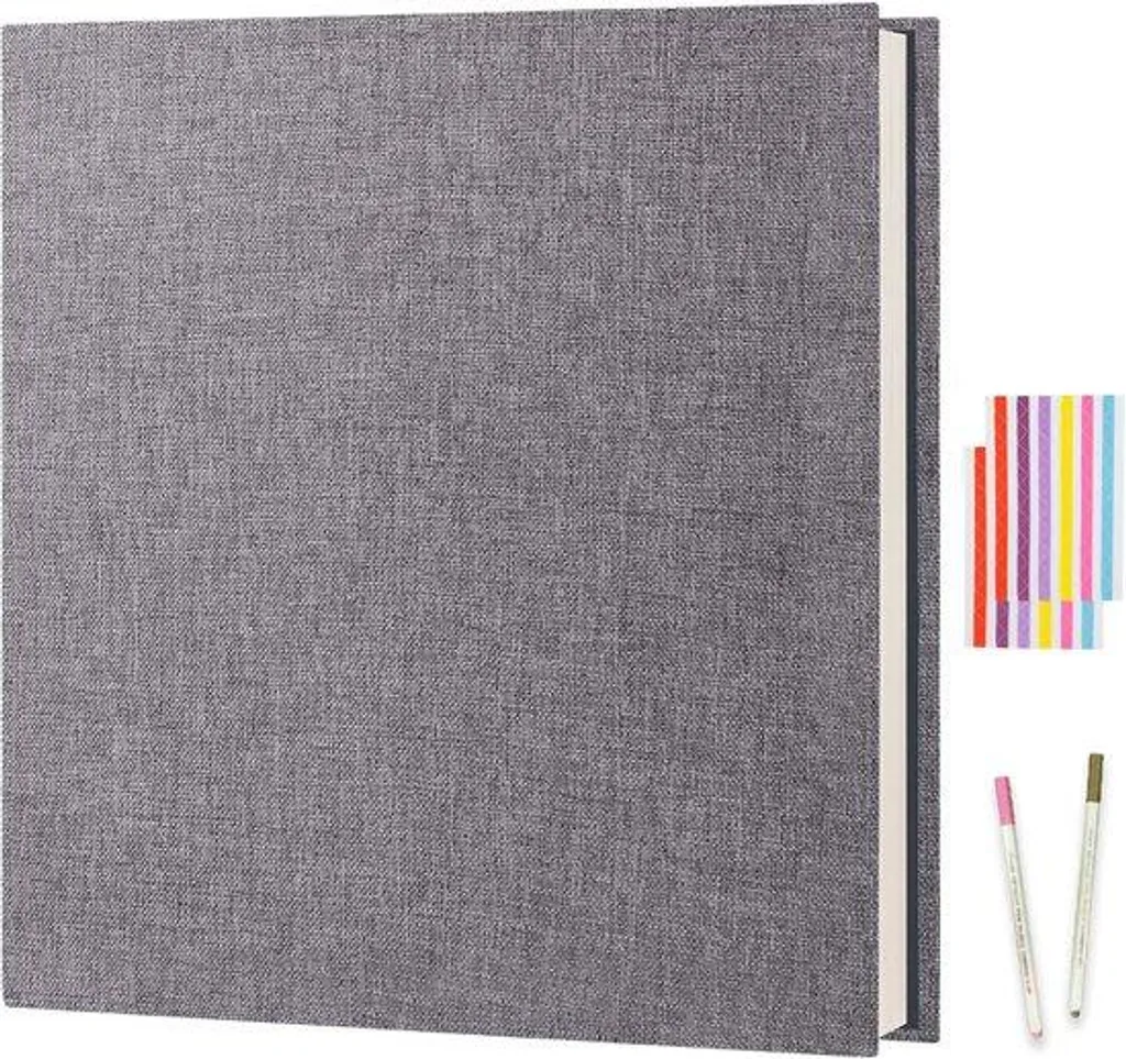 Album Photo Autocollant en Lin Gris 27 x 28 cm avec 40 Pages Blanches