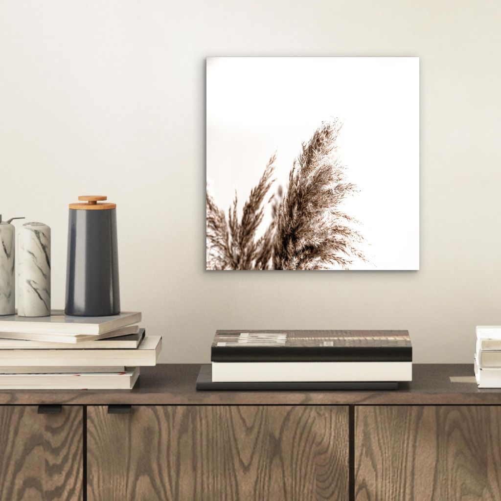 MuchoWow Wanddekoration Metall Metallbild Wandkunst 20x20 cm Pampas-Federn - Natur - Pampasgräser MuchoWow Aluminium Gemälde - Alu Dibond Bilder