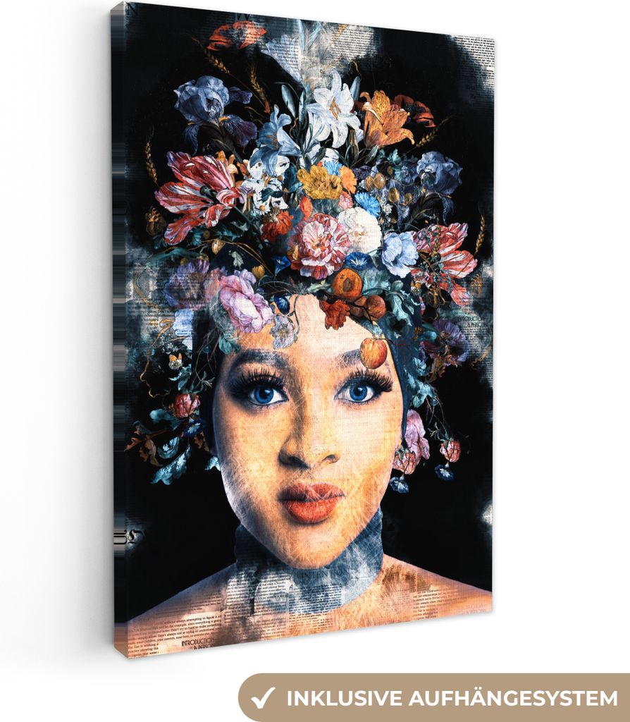 OneMillionCanvasses - Leinwandbilder - 90x140 cm, Frau - Blumen - Farbe, Wandbilder Kunstdruck Wanddekoration - Wandschmucke - Schlafzimmer