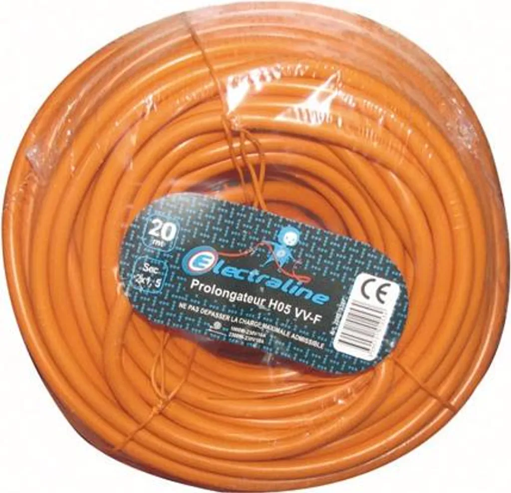 Rallonge pour Tondeuse et Taille-haie 20m - Prolongateur Electraline 2x1.5