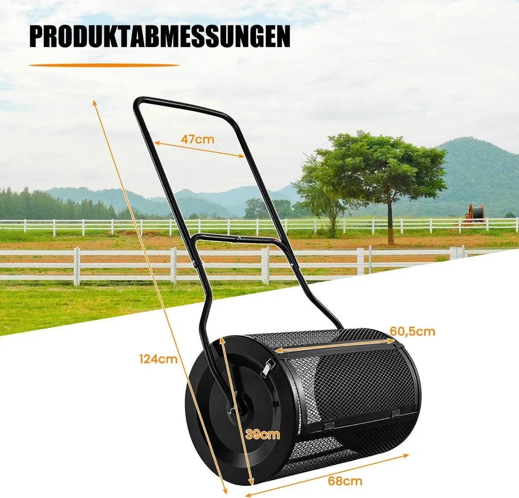 Épandeur de compost 80L avec panier en maille et poignée en U noir