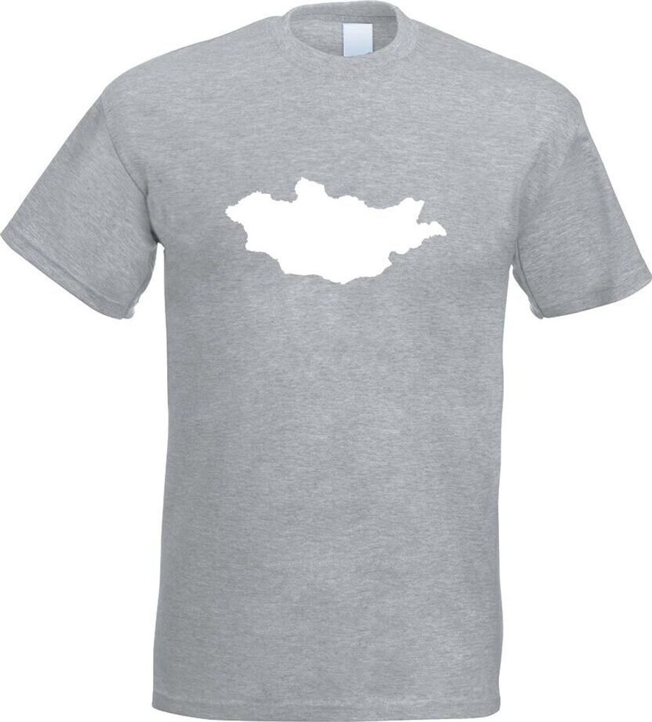 Kiwistar - T-Shirt - Graumeliert - Mongolei Umriss Kontur Herren Funshirt Bedruckt Design Sprüche Spruch Motive - mit Motiv Bedruckt - Funshirt De...