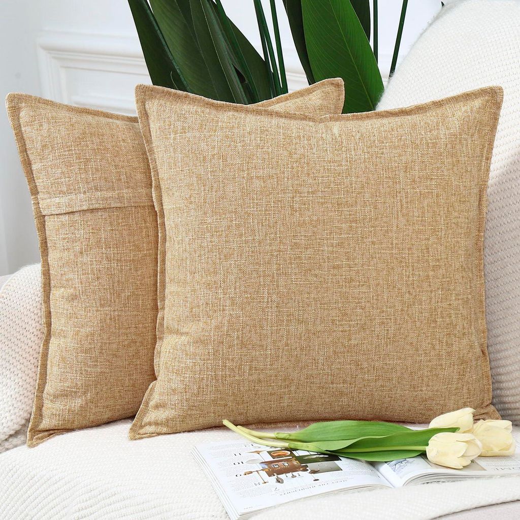 Set mit 2 Kissenbezügen aus Polyester-Leinen, beige, 45 x 45 cm