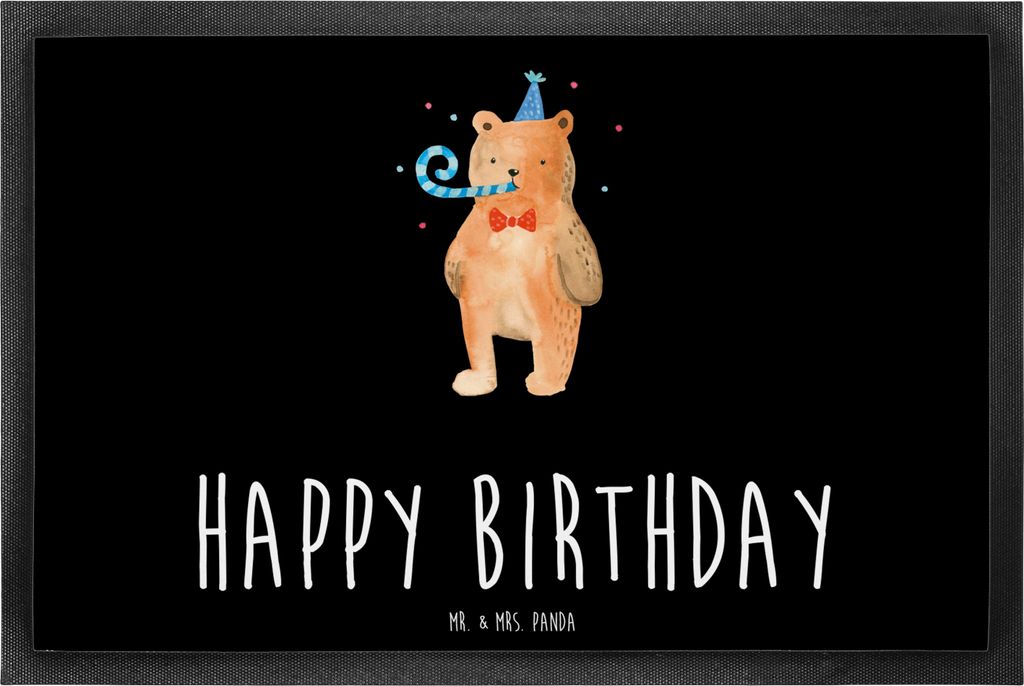 Mr. & Mrs. Panda Bodenvorleger Bär Geburtstag 60 x 90 cm - Schwarz - Geschenk, Happy Birthday, Teddy, Alles Gute, Schmutzmatte, Glückwunsch, Gumm...