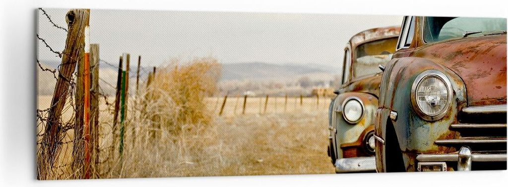 Bild auf Leinwand - Leinwandbild - Auto Alt Feld - 160x50cm - Wand Bild - Wanddeko - Wandbilder - Leinwanddruck - Bilder - Kunstdruck - Wanddekorat...