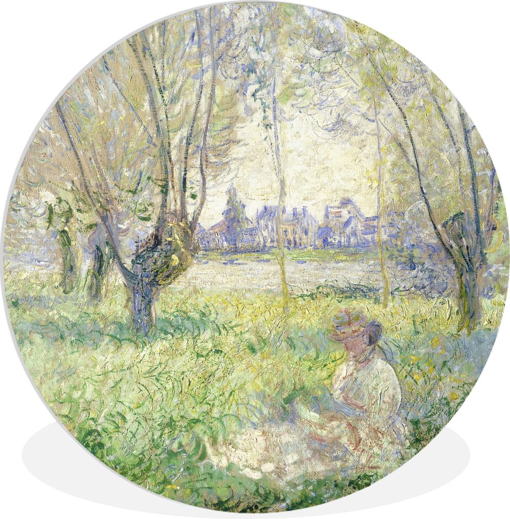 MuchoWow Rundes Wandbild - Runde Bilder Sitzende Frau unter den Weiden - Claude Monet Ø 90 cm Kreis Wanddekoration Kunststoff - Wandkreis - Wand...