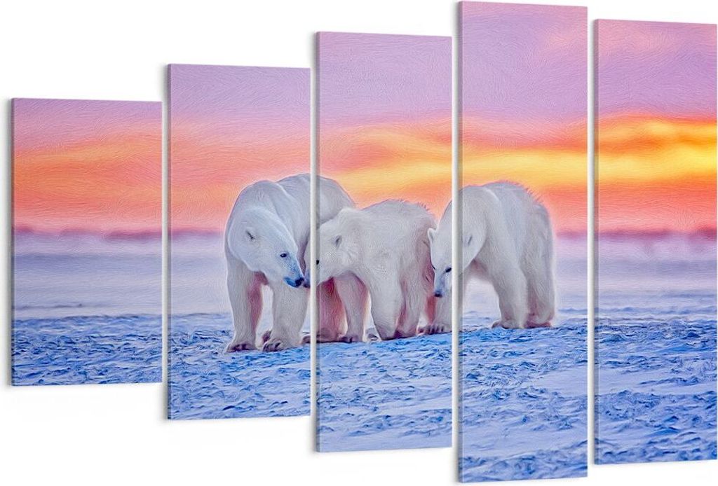 Bild auf Leinwand - Leinwandbild - Bären Winter Schnee Familie - 150x100cm - Wand Bild - Wanddeko - Leinwanddruck - Bilder - Kunstdruck - Wanddeko...