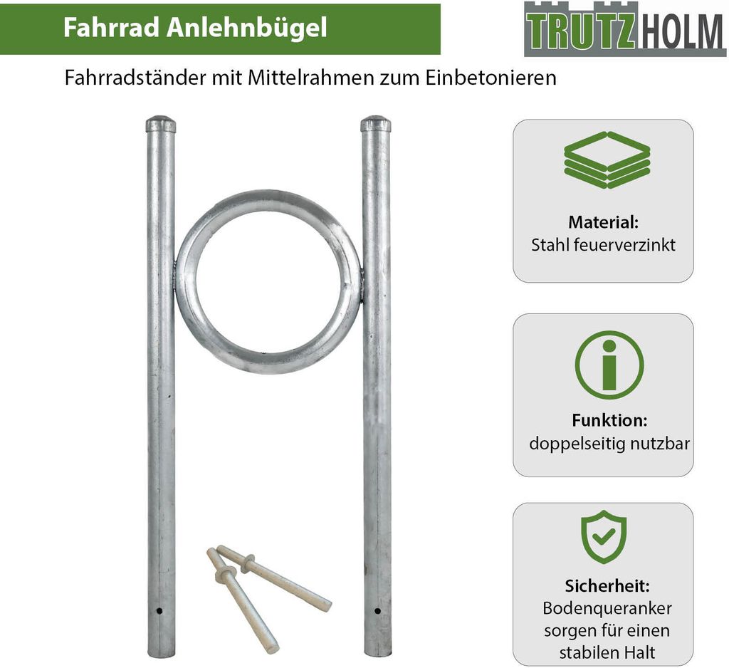Fahrradanlehnbügel 116,5 x 52,5 cm Stahl feuerverzinkt Ø 50 Produktbild 3