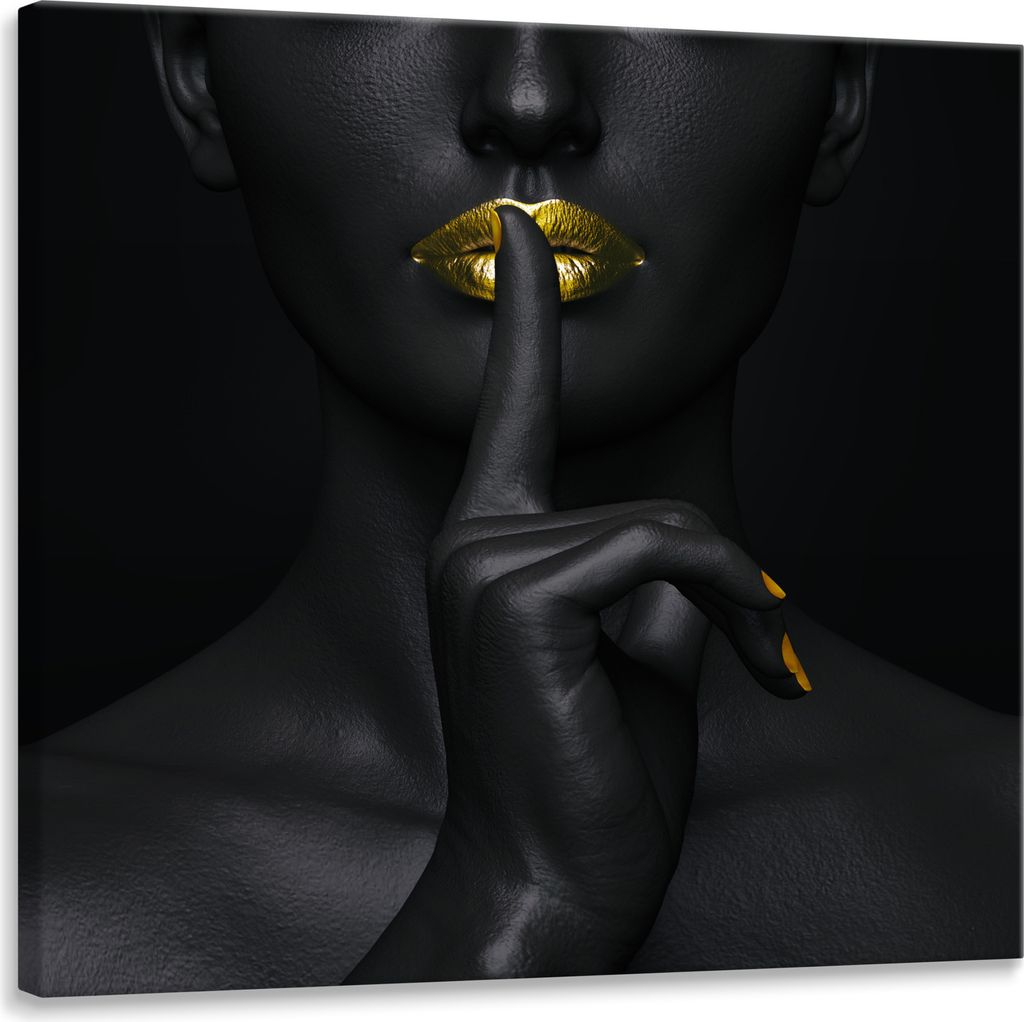 Leinwandbild Canvas Abstrakt Frau Porträt Gesicht goldenes MUND Finger Wanddeko Br. 80 cm x Hö. 80 cm
