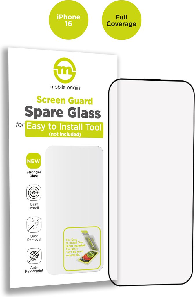 Mobile Origin Green Screen Guard, Apple, iPhone 16, Kratzresistent, Schlagfest, Wasserdicht, Fallbeständig, Transparent, Schwarz, 1 Stück(e)