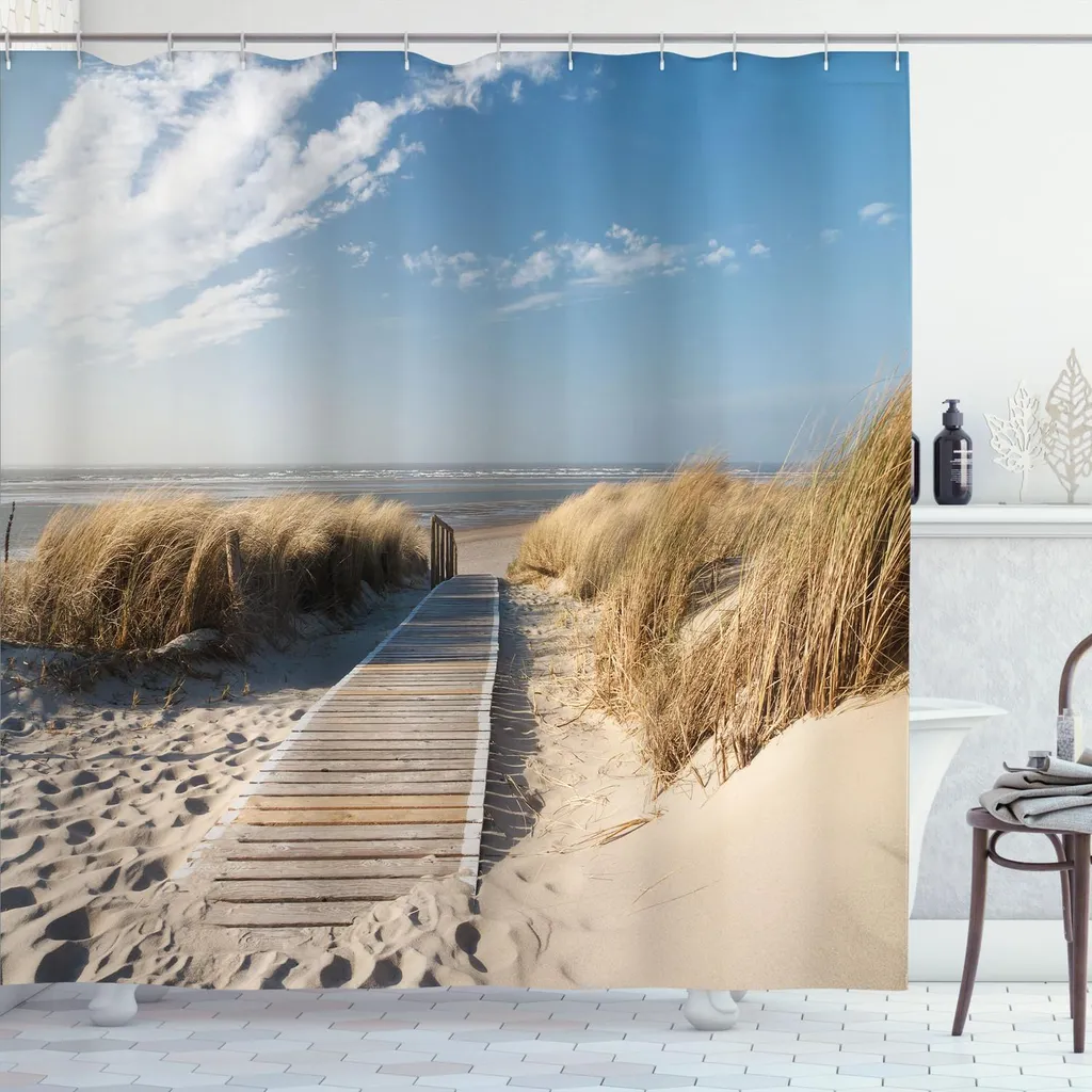 LB Foglia di palma Tenda Doccia 240x175cm Grigio Legno Casale Tende da Bagno con Ganci, Pianta tropicale geometrica moderna Extra Largo Impermeabile Antimuffa Poliestere Casa Decorazione
